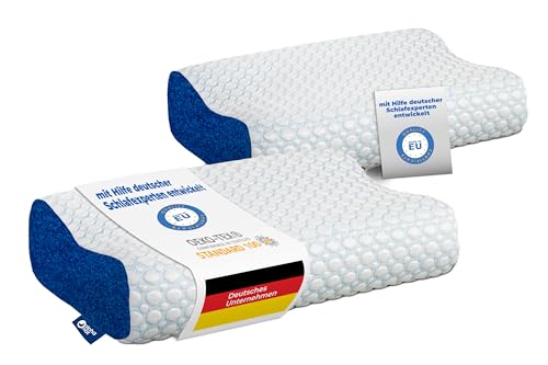 alpha mat®️ Nackenstützkissen Seitenschläfer & Rückenschläfer | Orthopädisches Kissen gegen Nackenschmerzen mit Ventilation und Kühlender Stoff Alpha Cool | Ökotex Bio Wolle Bezug (Discovery 2er Set) von alpha mat