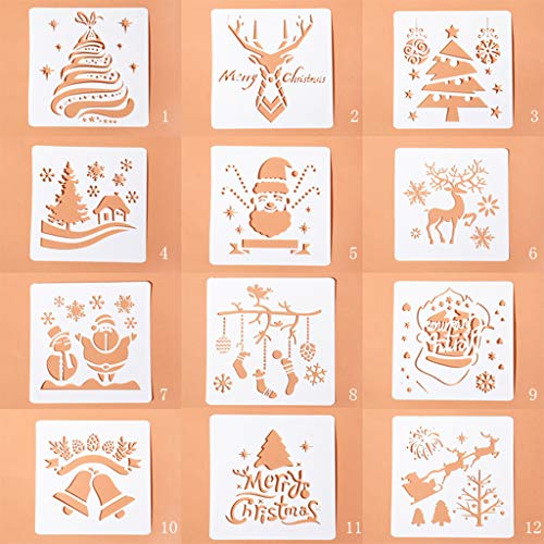 12 Stück kleine Aushöhlungen Weihnachten Malerei PET Schablonen Set Vorlage für Kunst Handwerk Scrapbooking von amangul