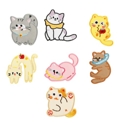 Aufnäher zum Aufbügeln, Motiv: Cartoon-Katzen, Tier-Reparatur-Stickerei für Tasche, Dekoration, Katzen, Nähen, Kätzchen, Stickerei für Kleidung, 7 Stück Aufnäher zum Aufbügeln, Motiv: Cartoon-Katzen, Tier-Reparatur-Stickerei für Tasche, Dekoration, Katzen, Nähen, Kätzchen, Stickerei für Kleidung, 7 Stück von amangul