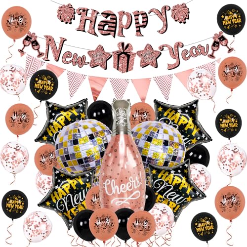 Bierflaschenballon Silvester Partyzubehör für 2024 Schwarz Golden Happy New Year Banner Festival Party Dekor Geschenk Neujahr Ballon von amangul