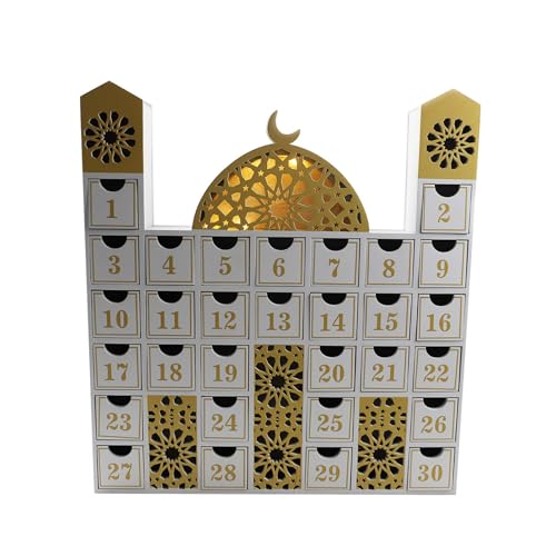 Eid Countdown Kalender Eid Ornament LED Licht Holz Schloss Schublade Home Party Dekoration Tischplaner Party Islamischer Kalender von amangul