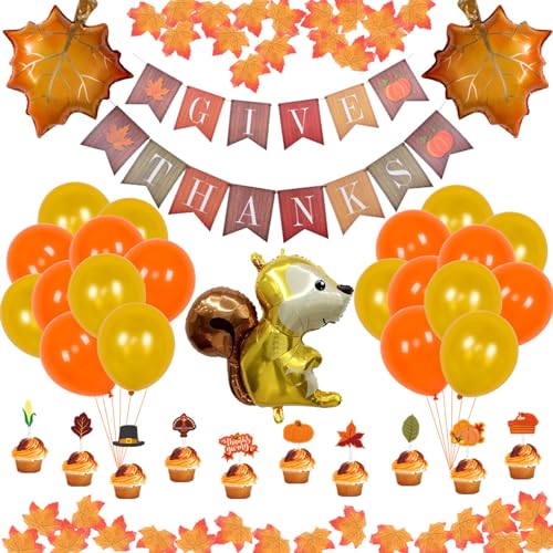 Thanksgiving-Ballon-Party-Set, Herbstwald, Eichhörnchen, Ballon, Kindergeburtstag, Party-Dekoration, kreatives Party-Dekor, Geschenk, einfach zu bedienen und zu tragen von amangul