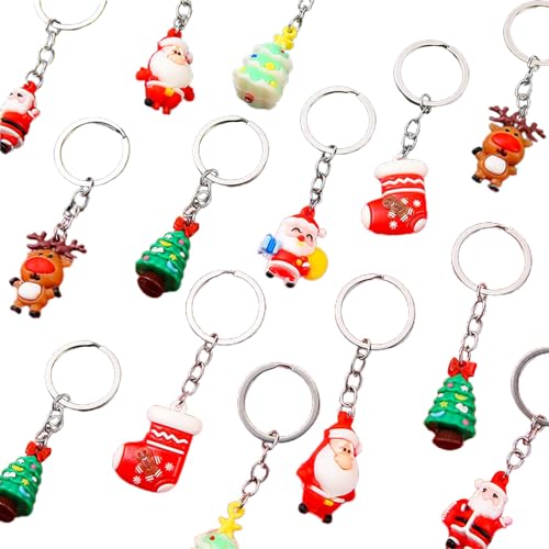 amangul 10 x Weihnachts-Schlüsselanhänger, Cartoon-Schlüsselanhänger, Weihnachtsschmuck, Weihnachtsmann, Schneemann, Schlüsselanhänger, Weihnachts-Schlüsselanhänger von amangul