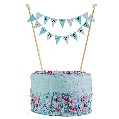 Amazing Buntings, Happy Birthday Kuchenaufsatz, blaue Pastell-Wimpelkette, Banner, komplett zusammengebaute Party-Dekoration mit lebensmittelechten Stangen, klein von amazing buntings