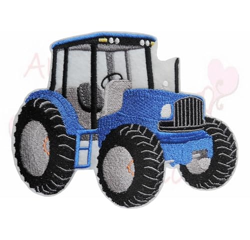 Aufnäher XL Traktor blau Applikation Aufbügler Bügelbild Patch Trekker Tractor für Kinder, gestickt, Handmade, Flicken von amelieswelt