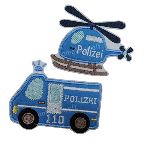 Polizei Bus & Polizei Hubschrauber kl. Set amelieswelt Applikation Aufbügler Bügelbild emblem patch von amelieswelt