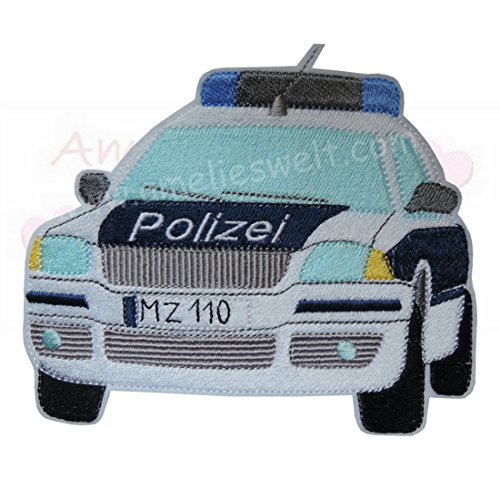 gestickter Aufnäher XL Polizeiauto Streifenwagen Applikation Patch Stickerei, für Kinder, Flicken, von amelieswelt