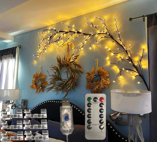 ampGO Willow Vine Branch Lights 6FT with Functional Remote, USB Powered DIY Flower Decorations Vines for Room Decor, Artificial Plants Tree Branches for Bedroom Wall Living Room Decor von ampGO