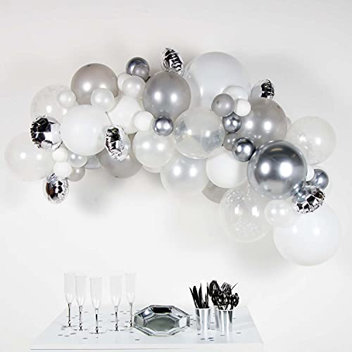 (PKT) Silver and White DIY Latex Balloon Arch Garland Kit - 66 Pieces von amscan