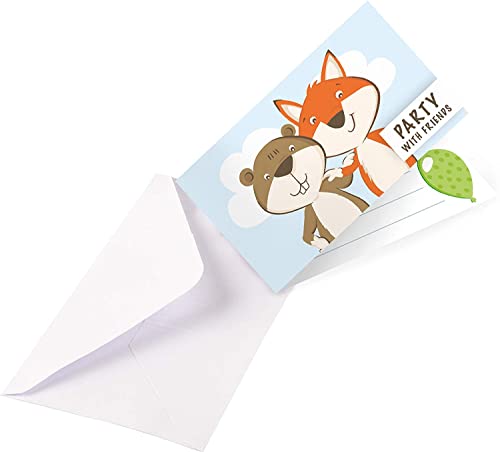 16-teiliges Einladungskarten-Set * FOX & BEAVER * für eine Mottoparty oder Kindergeburtstag // Fuchs Biber Waldtiere Party Geburtstag Einladungen Invites von amscan