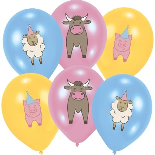 6 Luftballons * BAUERNHOF & TIERE * als Deko für Kindergeburtstag und Farm Mottoparty | aus 100% Naturkautschuk, 27,5cm Durchmesser | Bauernhoftiere Kuh Schaf Schwein Party Geburtstag von amscan