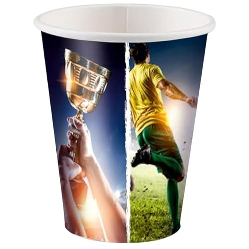 8 Fußball Becher * KICK IT * zur EM 2024, Kindergeburtstag und Fussball Party | Inhalt: 250ml, aus Pappe | Partybecher Pappbecher Kinder Geburtstag Soccer Deko von amscan