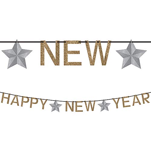 Amscan 210385 - Partykette Happy New Year Silber und Gold 360 x 12,7 cm, Girlande, Banner von Unique