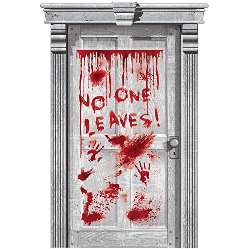 Amscan 241210-55 - Türdekoration No one Leaves, Größe 165,1 x 85 cm, Plastik, Raumdekoration, Gruselhaus, Halloween, Rot von amscan