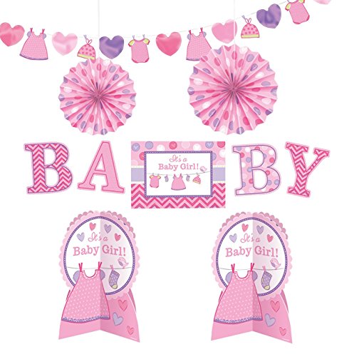 Amscan 241489 - Deko-Set Shower With Love, Baby Girl, Geburt, Dekoration, Babyparty von amscan