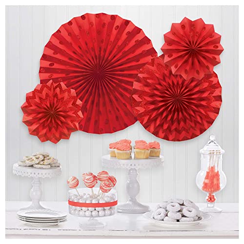 Apple Red Glitter Paper Fans /4 von amscan