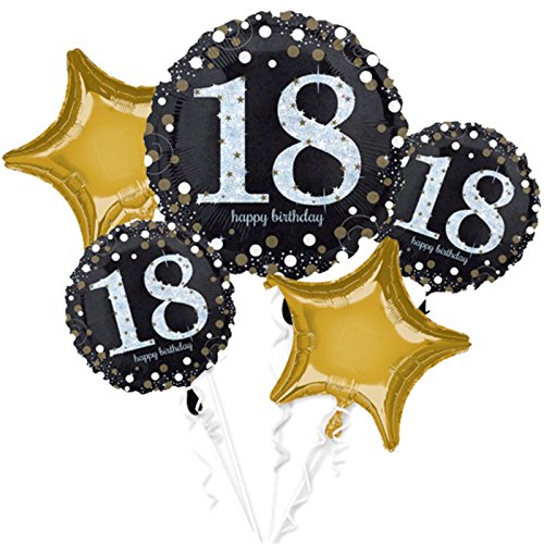 Amscan 3551901 - Folienballons Bouquet Sparkling Birthday 18, 5 Stück, Heliumballon von amscan