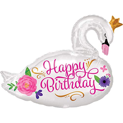 Amscan 3565101 - Folienballon "Supershape Happy Birthday Beautiful Swan", 73 cm x 55 cm, Luftballon, Heliumballon, Geburtstag von amscan