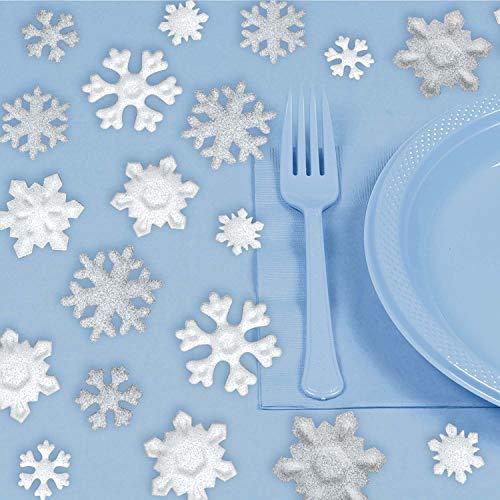 Amscan 360259 - Schneeflocken-Set, 20 Stück, silber-weiß, Glitzer, Streudeko, Tischdekoration, Snowflakes, Weihnachten von amscan