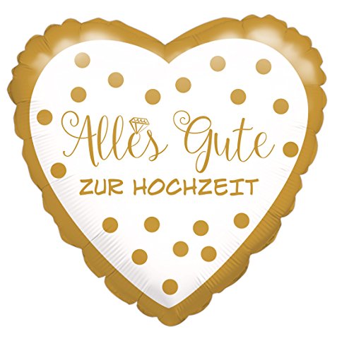 Amscan 1057601 - Standard Folienballon Herz Hochzeit, circa 43 cm, Goldene Punkte, Geburtstag, Heliumballon von amscan