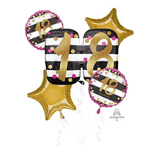 Amscan 3812201 - Folienballons Bouquet Pink & Gold Milestone 18 von amscan