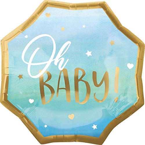 Amscan 3973101 - Super Shape Folienballon Baby Boy, Durchmesser circa 55 cm, für Helium und Luft, Junge, Baby Party von amscan