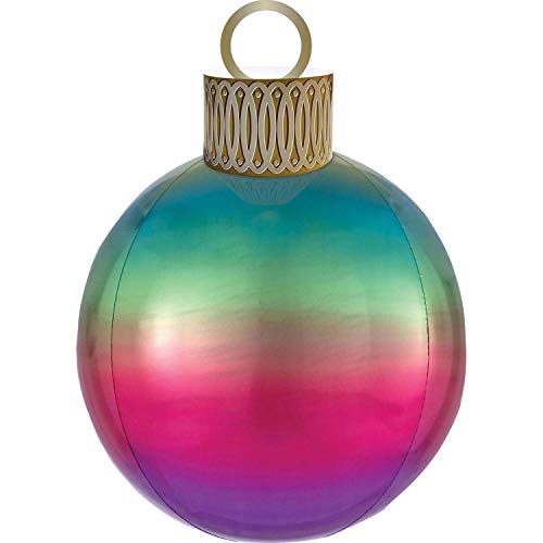 Amscan 4042401 - Orbz XL Folienballon Ornament Weihnachtskugel, 38 x 50 cm, Regenbogen, Weihnachten, Heliumballon, Party, Dekoration, Xmas, Christmas, Baumschmuck von amscan