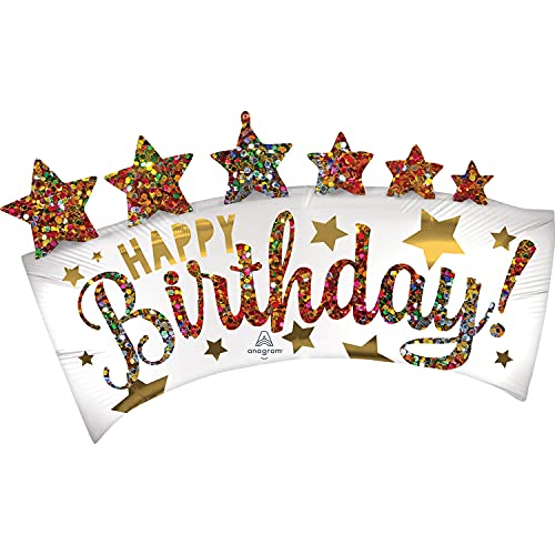 Amscan 4181001 - SuperShape Folienballon Happy Birthday, Glitter-Banner, Geburtstag, Geschenk, Dekoration, Heliumballon, Luftballon von amscan