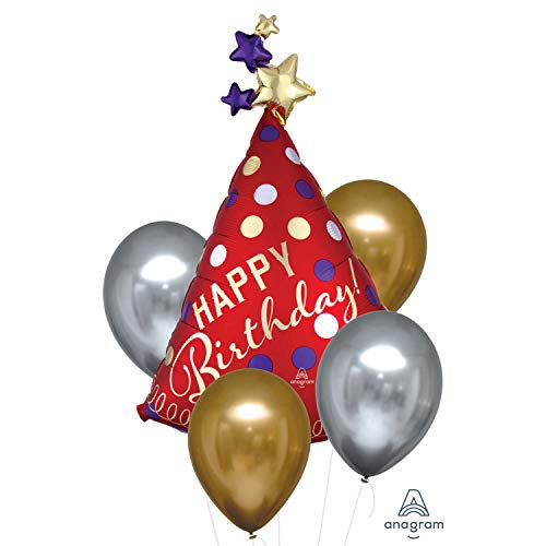 Amscan 4203401 - Ballon-Set Party Hut, 4 Luftballons aus Latex, 1 Folienballon, mehrfarbig, für Geburtstag, Dekoration Amscan 4203401 - Ballon-Set Party Hut, 4 Luftballons aus Latex, 1 Folienballon, mehrfarbig, für Geburtstag, Dekoration von amscan