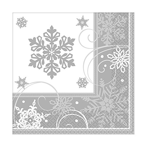 Amscan 511559 - Servietten Sparkling Snowflake, Größe 33 x 33 cm, 16 Stück, Schneeflocken, Tischdekoration, Mundtuch, Heilig Abend, Weihnachten, Adventszeit von amscan