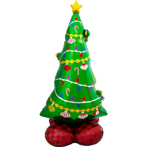 Amscan 8311711 - Folienballon Weihnachtsbaum, Größe ca. 130 cm, mehrteiliger AirLoonz-Ballon, Tannenbaum m. Weihnachtsschmuck, m. Helium oder Luft befüllbar, Dekoration, Geschenk, Weihnachten von Anagram