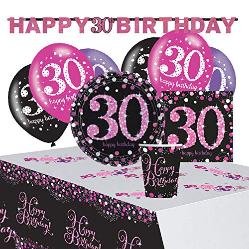 Amscan 9050 0409 - Partyset Pinke Glückwünsche 30, 8 Teller, 20 Servietten, 8 Becher, Tischdecke, Girlande, Konfetti, 6 Latexballons von amscan