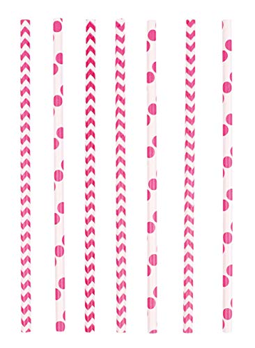 Amscan 9900200 - Trinkhalme Dots & Chevron, Rosa, Papier, Länge circa 19,7 cm, Partygeschirr von amscan