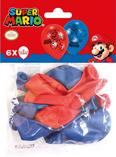 Amscan 9901546 - Latexballons Super Mario, 6 Stück, Luftballons, Blau/Rot von amscan