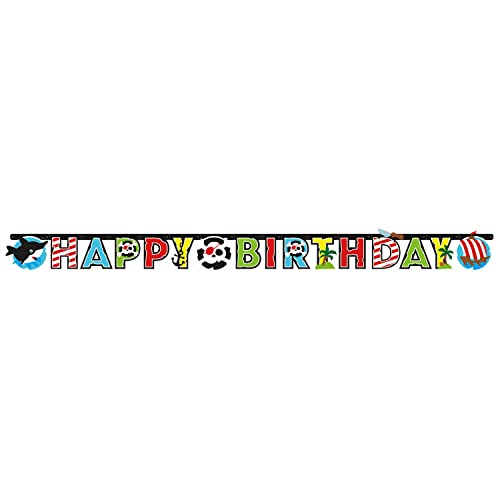 Amscan 9902126 - Partykette Happy Birthday Pirat, Papier, Länge 180 cm, Girlande, Hängedekoration, Geburtstag von amscan