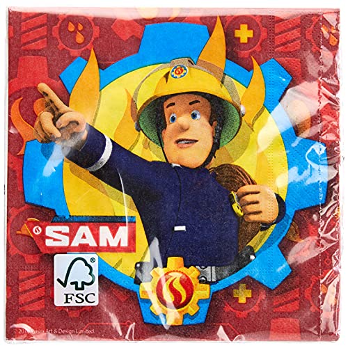 Amscan 9902177 - Servietten Feuerwehrmann Sam, 20 Stück, 33 x 33 cm, Partygeschirr, Kindergeburtstag von amscan