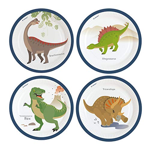 Amscan 9903969- Teller "Happy Dinosaur", 8 Stück, Durchmesser 22,8 cm, Pappteller, Kindergeburtstag von amscan