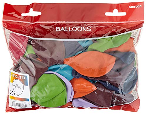 Amscan 9904937 - Latexballons Standard farbig sortiert, 50 Stück, Durchmesser circa 27,5 cm, Luftballons von amscan