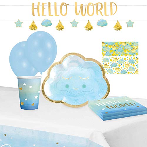 Amscan 9905767 - Partyset Oh Baby Boy, 8 Teller, 8 Becher, 16 Servietten, Papier-Tischdecke, 2 Girlanden, Konfetti, 6 Latexballons von amscan