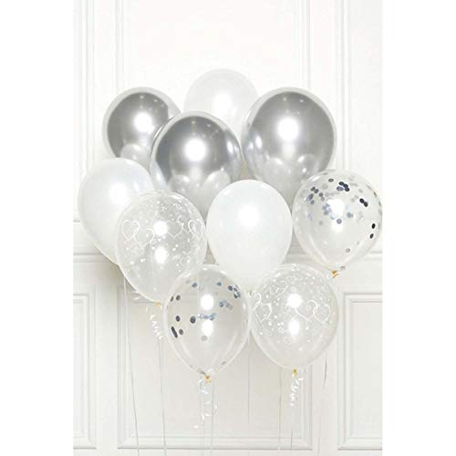 Amscan 9907426 - DIY Ballon-Set Wedding, 10 Luftballons aus Latex, silber, weiß, transparent, Dekoration für Geburtstag, Hochzeit, Silvester von amscan