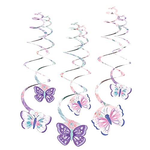 Amscan 9909728 - Dekospiralen Flutter, 6 Stück, 61 cm, Schmetterlinge, Geburtstag, Hängedekoration von amscan