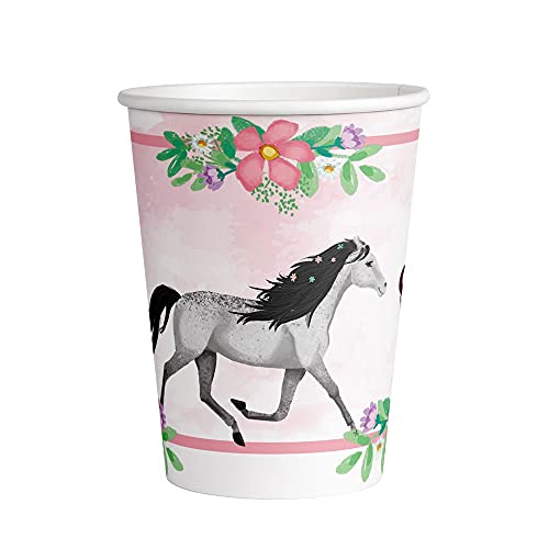 Amscan 9909875-66 - Becher Beautiful Horses, 8 Stück, Füllvolumen 250 ml, Papier, Pferde, Pappbecher, Party-Becher, Einweggeschirr, Kindergeburtstag von amscan