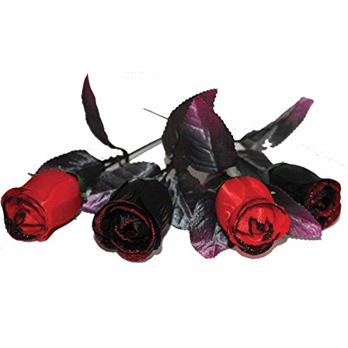 Amscan 996716 - Künstliche Rosen, 4 Stück, Schwarz-Rot, Länge ca. 35 cm, tolle Dekoration für die Halloween-, Grusel- oder Mottoparty, Geschenk, Karneval, Tischdekoration, Blumenstrauß von amscan