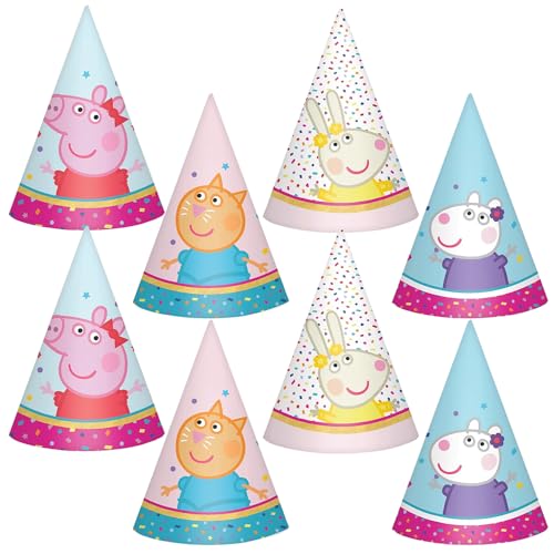 amscan Festliche Mini-Partyhüte – 9,3 cm (8 Stück) – bezauberndes Peppa Tea Party-Thema, perfekt für Kindergeburtstage von amscan