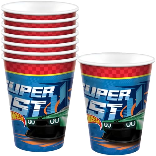 Amscan Mehrfarbige Hot Wheels Becher (266 ml), 8 Stück, langlebige und wiederverwendbare Themenbecher, perfekt für Kinderpartys von amscan