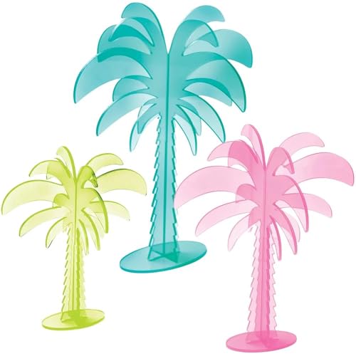 Lebendige Acryl-3D-Palmen-Dekoration, verschiedene Größen und Farben, 3 Stück, ideal für Party-Dekorationen mit Luau-, Hawaii- oder Strandmotiv von amscan