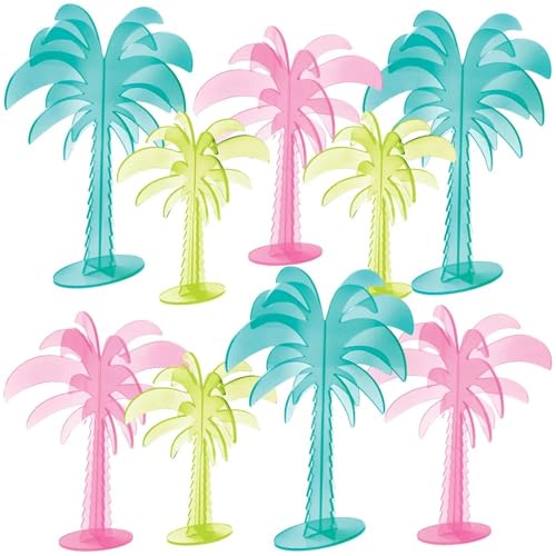 Lebendige Acryl-3D-Palmen-Dekoration, verschiedene Größen und Farben, 9 Stück, ideal für Party-Dekorationen mit Luau-, Hawaii- oder Strandmotiv von amscan