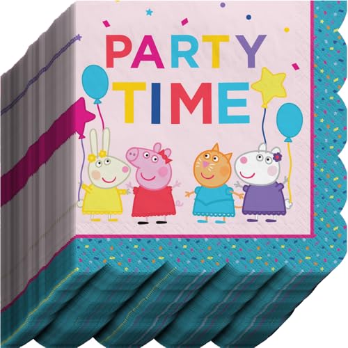 Peppa Tea Party-Servietten, Jakobsmuschel-Design, 16,5 x 16,5 cm, 96 Stück, lebendiges Geschirr für entzückende Teepartys, perfekt für Veranstaltungen von amscan