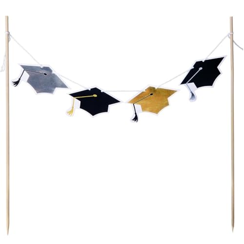 Schwarz, Gold & Silber Graduierung Cap Girlande Cake Topper (21,6 cm) 1 Stück - Papier und Holz, festliche Partydekoration für Abschlussfeiern von amscan