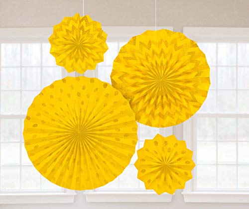 Sunshine Yellow Glitter Paper Fans /4 von amscan